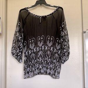 Transparent black and white blouse 3/4 sleeves